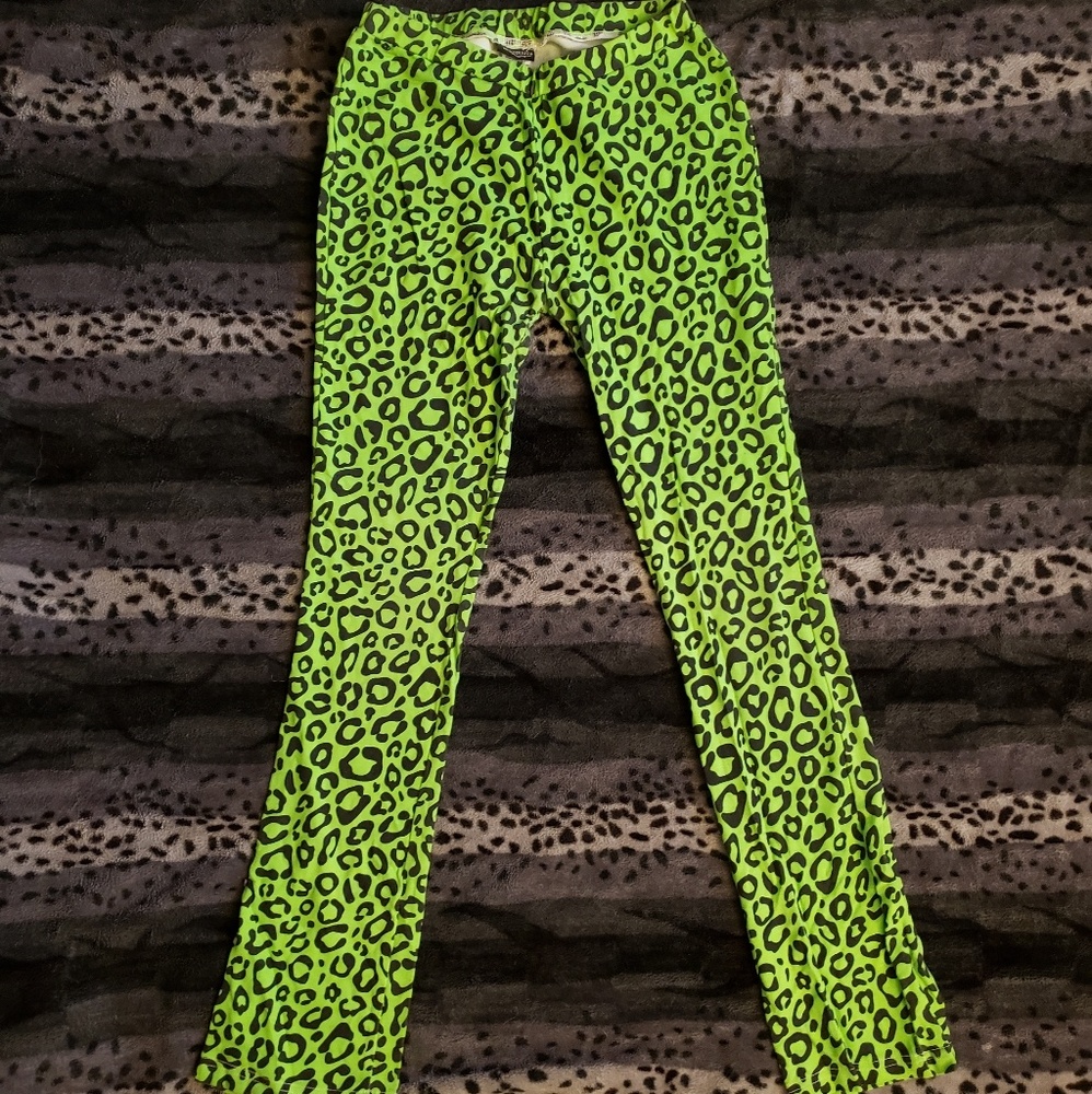 SOURPUSS neon green leopard roller derby leggings